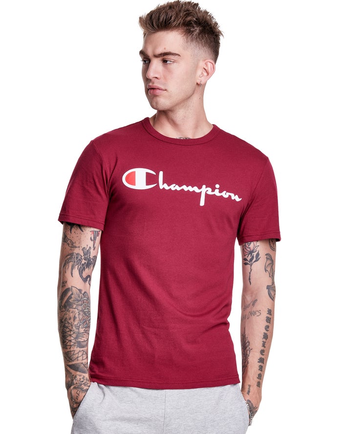 Champion Lightweight Script Logo - Miesten TummanPunainen T-Paita - Suomi 8567340-GU